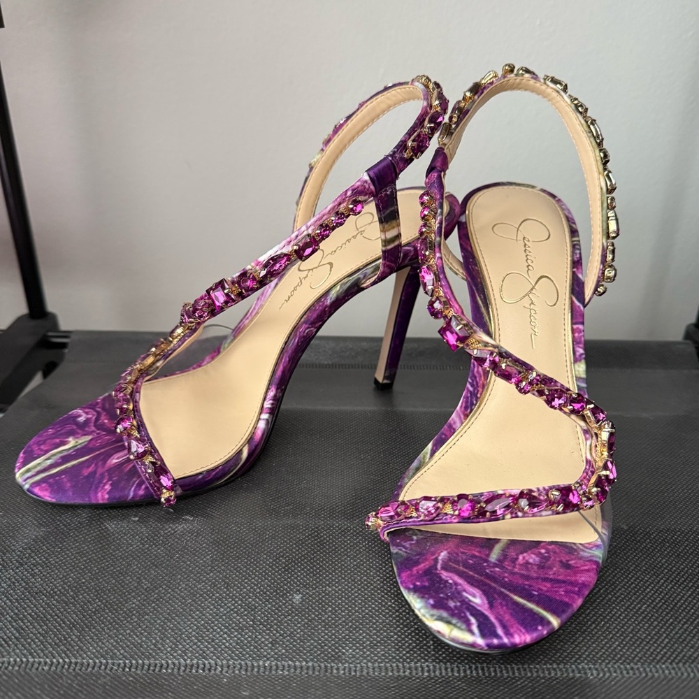 Jessica Simpson Purple Crystal Embellished Slingback Heels
